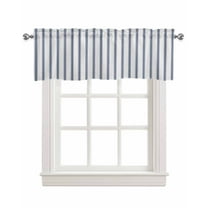 Navy Blue Striped Linen Curtain Valance for Bedroom/Bathroom/Kitchen/Living/Dining Room Window,Farmhouse Geometric Minimalist Vertical Stripes Pocket Topper Drapes Decorative Cafe Drapery 42"x12"