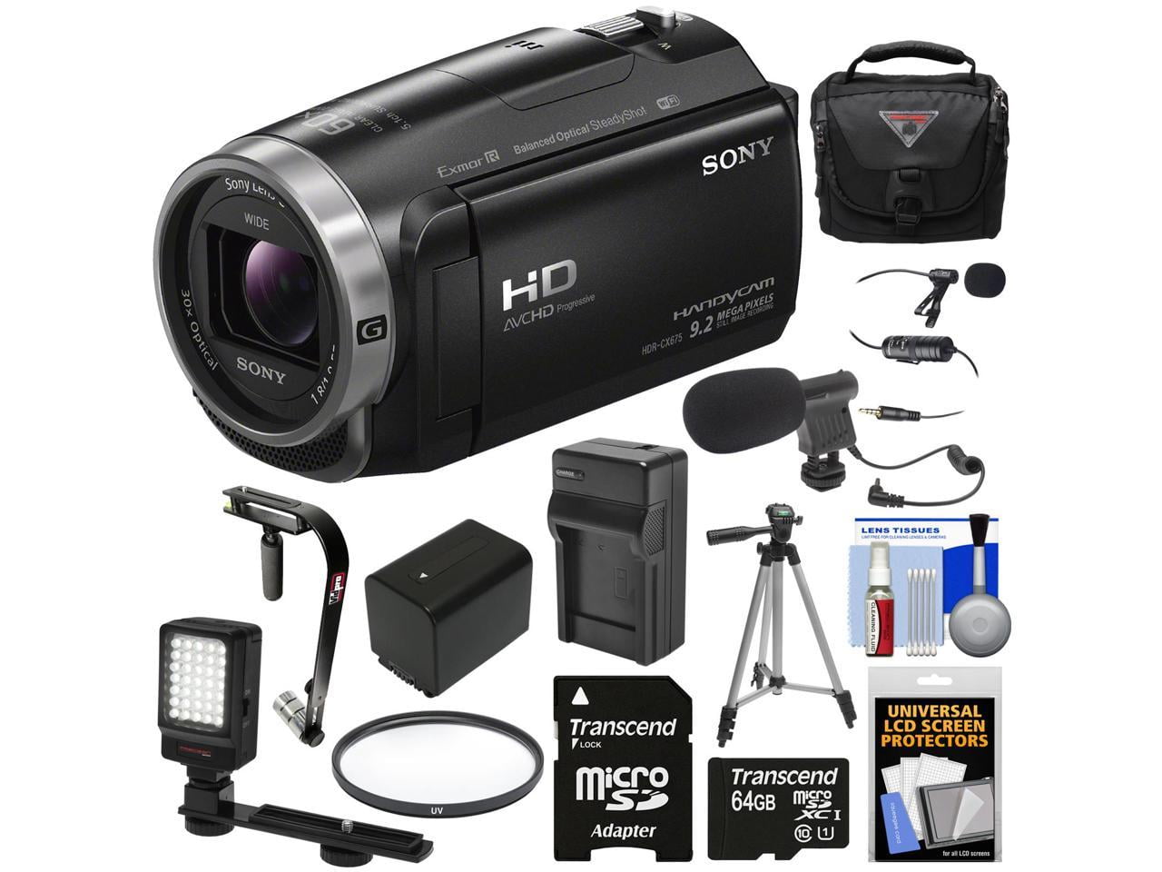 カメラ ビデオカメラ Sony Handycam HDR-CX675 32GB Wi-Fi HD Video Camera Camcorder with 64GB Card  | Battery & Charger | Case | Tripod | Stabilizer | LED | Microphones PKG