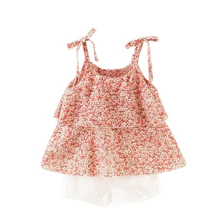 

BSDHBS Summer Tops for Girls Toddler Baby Girls Floral Printed Suspender Ruffles Vest Tops+Shorts Outfits