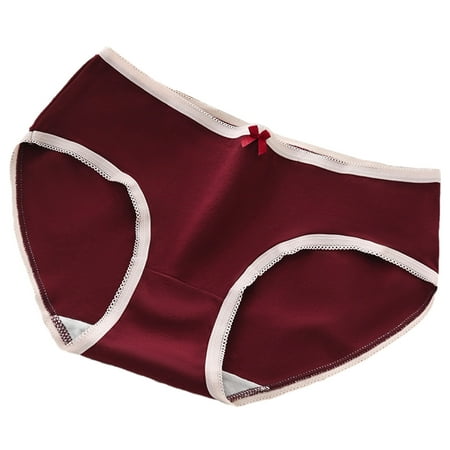2 Pack Cute Cotton Briefs for Women 2PCS Mid Waist Panties Bow Stretch Breathable Girls Panty (Large  Wine)