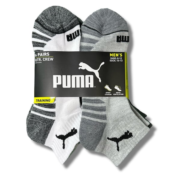 PUMA SOCKS MEN'S - QUARTER CUT - ZANO 253 - WHITE GREY - LARGE (10-13) PACK 6 XX