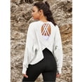 thumbnail image 3 of Lentta Open Back Workout Tops for Women Long Sleeve Crop Athletic Tees Running Yoga Y2K T Shirts, 3 of 7
