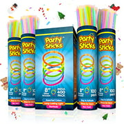 PartySticks Glow Sticks Party Supplies 400pk - 8 Inch Glow in The Dark Light Up Sticks Party Favors, Glow Party Decorations, Neon Party Glow Necklaces and Glow Bracelets with Connectors