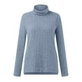 thumbnail image 4 of idosla Womens Tunic Tops Turtleneck Long Sleeve Shirts Oversized Fall Sweaters Side Split High Low Hemline (Blue, M), 4 of 4