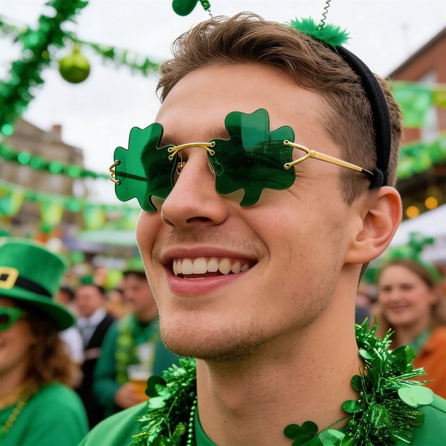 Triflora Sunglasses Unique Green Four Leaf Pattern St Patrick's Day Sunglasses Suitable For Both And Party Use.