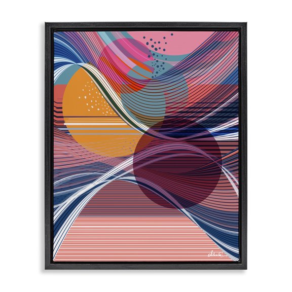 Stupell Industries Modern Waves & Circles Abstraction Black Floating Frame Canvas Art, 17 x 21, by Ishita Banerjee