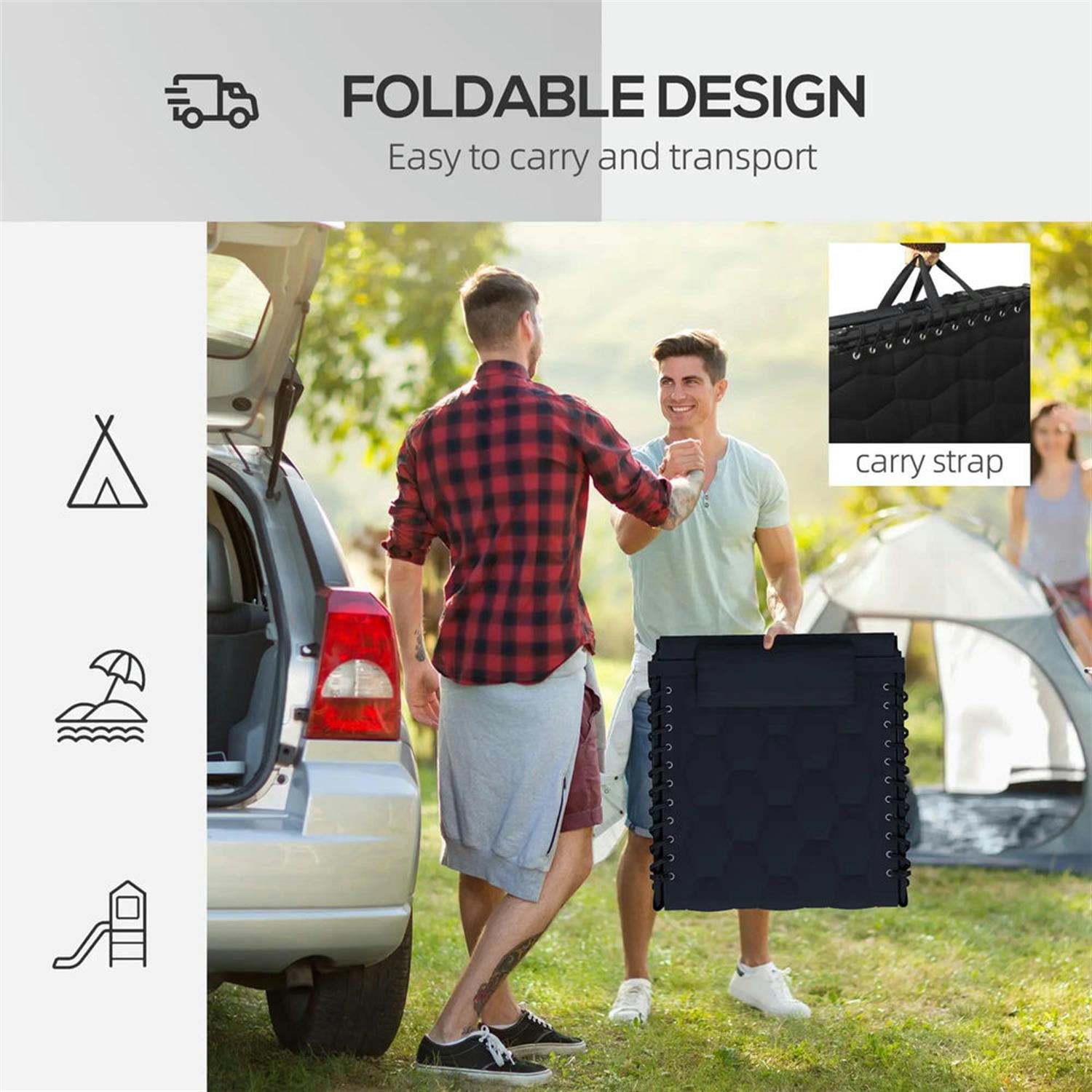 Demi Bonn Outdoor Folding Lounger Chaise with Reclining, Heavy Duty Frame, Portable Relaxation for Beach, Yard, Patio, Black