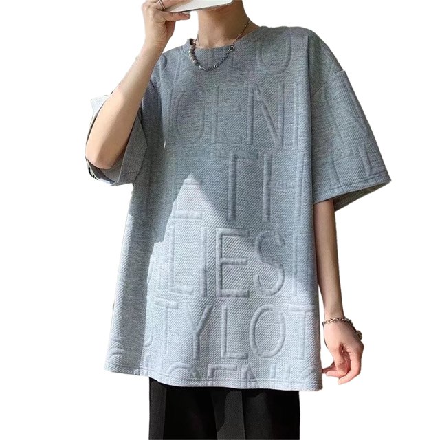 Camiseta de media manga para hombre, mezcla de algodón, elegante, holgada, transpirable, cuello redondo, Top informal para hombre, gris XL