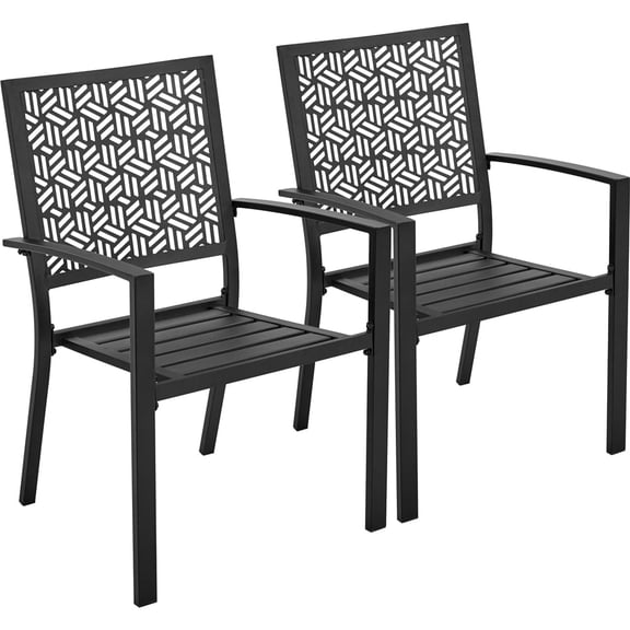 Topeakmart Set of 2 Outdoor Dining Chairs with Hollow Geometric Pattern Back and Armrests, Black