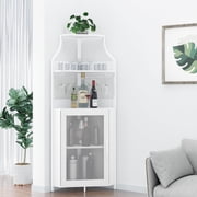 TROPOW Industrial Corner Bar Cabinet for Dining Room – Removable Wine & Glass Racks, Adjustable Shelves, Mesh Doors, Built-in Lighting – Home Liquor & Wine Storage