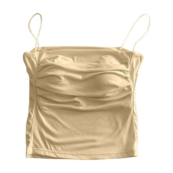 HAiming Women Casual Cami Top Solid Cowl Neck Camisole Side Cinched Spaghetti Strap Solid Crop Tank Top