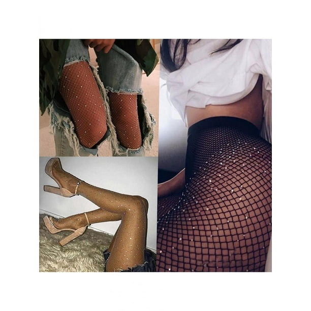 VISLAND Stockings Of Sexy Women\'s Rhinestone Fishnet Elastic Stockings  Fish Net Tights Pantyhose Socks 
