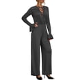 thumbnail image 2 of Doublju Womens Sexy Deep V Neck Long Sleeve Wrap Drawstring Waist Corset Lace Up Jumpsuit, 2 of 4