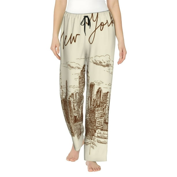 Fotbe New York Pantalones de Pijama para Mujer, Pantalones de Dormir, Pantalones Pj con Cordón y Bolsillos-Large