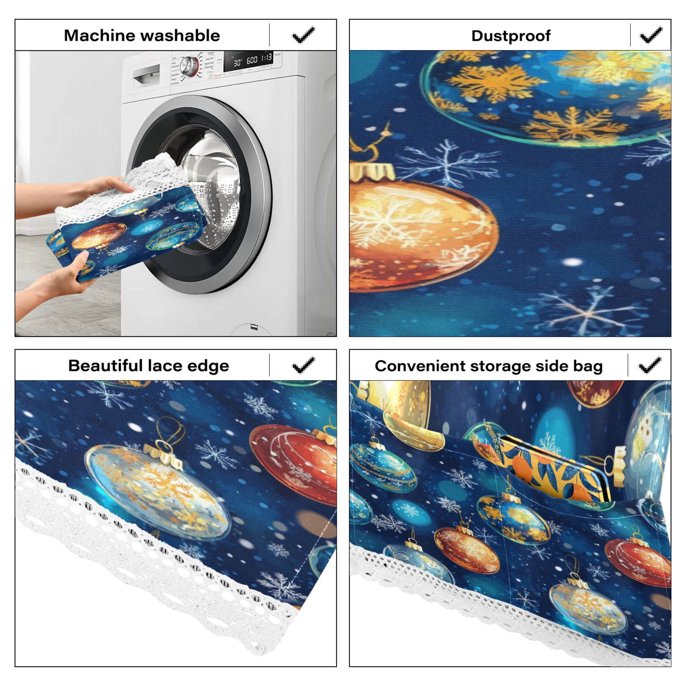 WOBOGO Christmas Glass Ball Pattern on Blue Background Washing Machine Cloth Dryer Refrigerator Top Cover Protective Non-Slip Mat For Kitchen Laundry