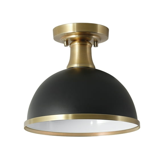 Globe Electric 1-Light Matte Black Indoor Semi-Flush Mount Ceiling Light Brass Accents