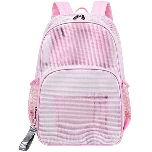 Mochila Escolar Transparente mygreen PVC Compartimento Laptop Rosa Grande