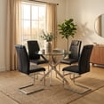 thumbnail image 3 of Atumcto 5-Piece Round Glass Dining Table Set for 4, 35.5" Modern Kitchen Table Set with 4 Chairs, Tempered Glass Top, Silver Metal Legs, 3 of 10