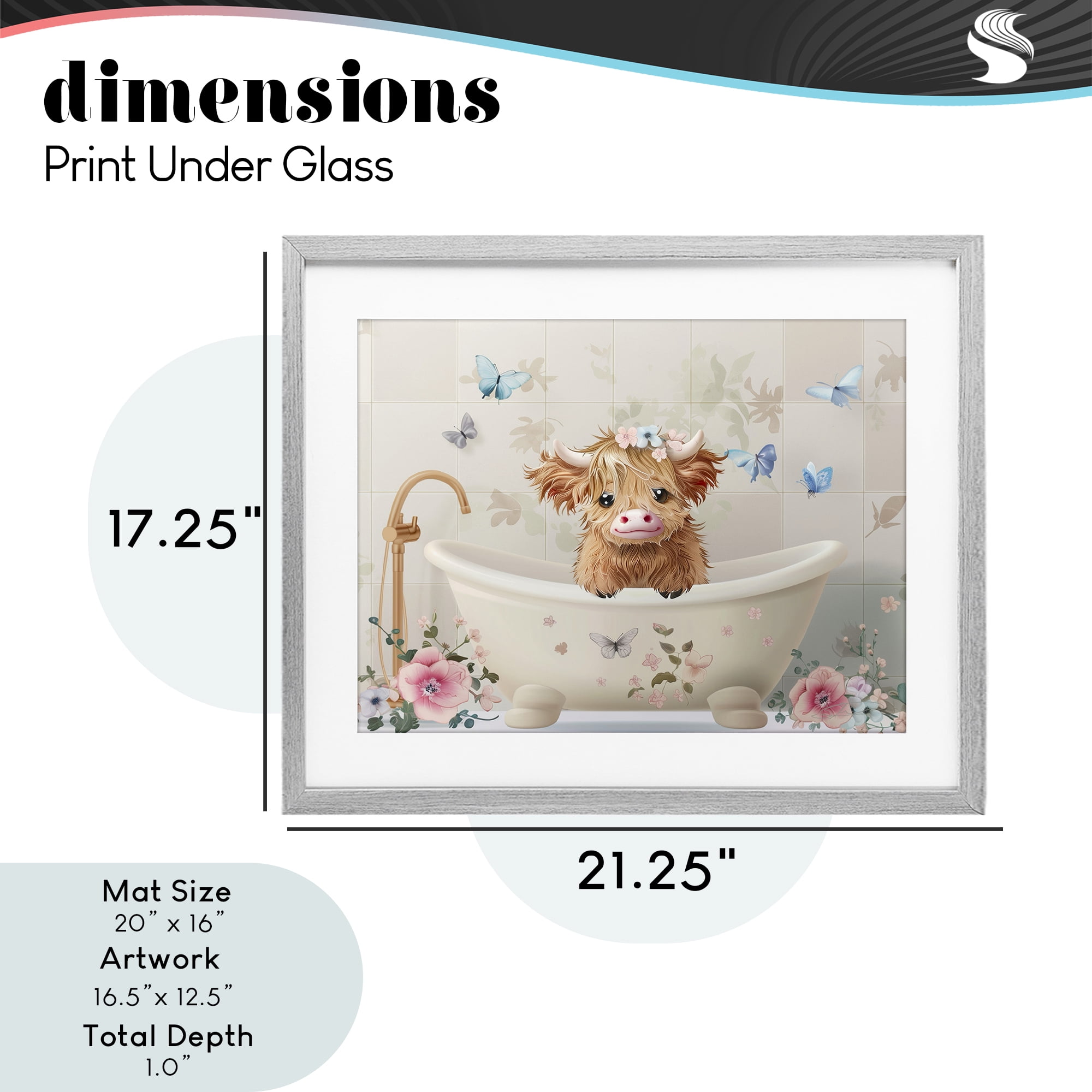 Baby Cattle in Floral Tub Gray Framed Print Under Glass, design by Shawna Stewart