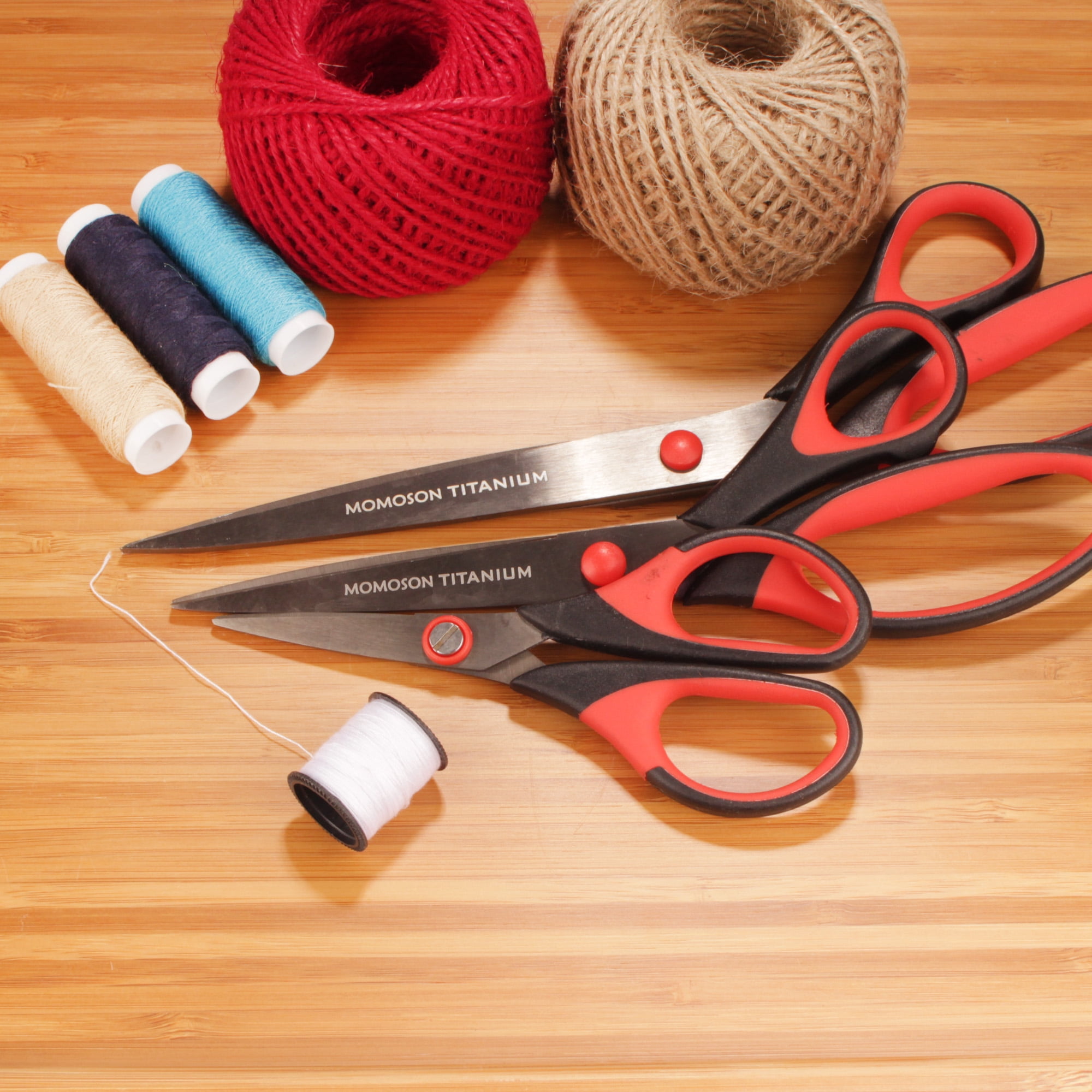 JubileeYarn Titanium Softgrip Scissors Set for Sewing, Arts, Crafts, Office - 1 Set of 3 - Black w/ Red Inlays