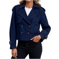 thumbnail image 2 of IUYRTFE Women's Cropped Double Breasted Trench Jacket with Pockets Long Sleeve Lapel Collar Casual Short Coat, 2 of 6