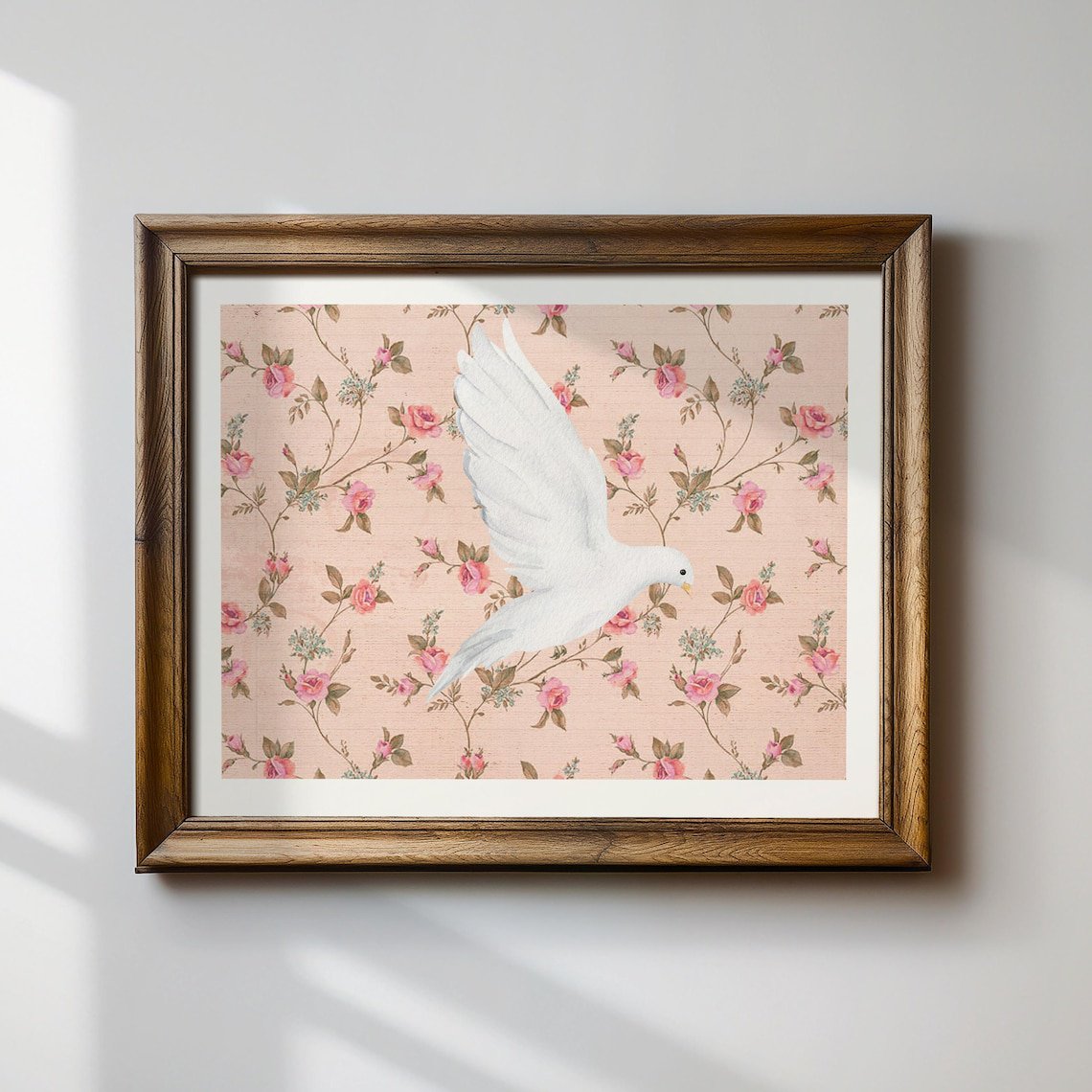 Vintage Rose Dove Cottagecore Artdigital Downloads Sweet Minimalist Decorative Design Statement Wall Decor