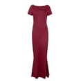 thumbnail image 4 of Summer Saving Wycnly Summer Dresses for Women Evening Party Prom Sexy Slim Mermaid Long Dresses Short Sleeve Round Neck Solid Maxi 2024 Dress Wine l Under $5, 4 of 4