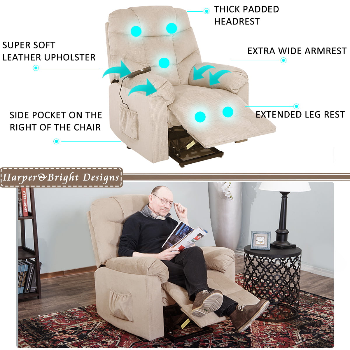 clearance recliner chair with remote control for bedroom upholstered  fabric power lift recliner chair with padded backrest for home theater  seating