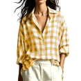 thumbnail image 2 of Warop Plaid Shirt for Women Fall Long Sleeve Blouses Button Down Lapel Tops Business Dressy Casual Work Outfits Clothes, 2 of 9