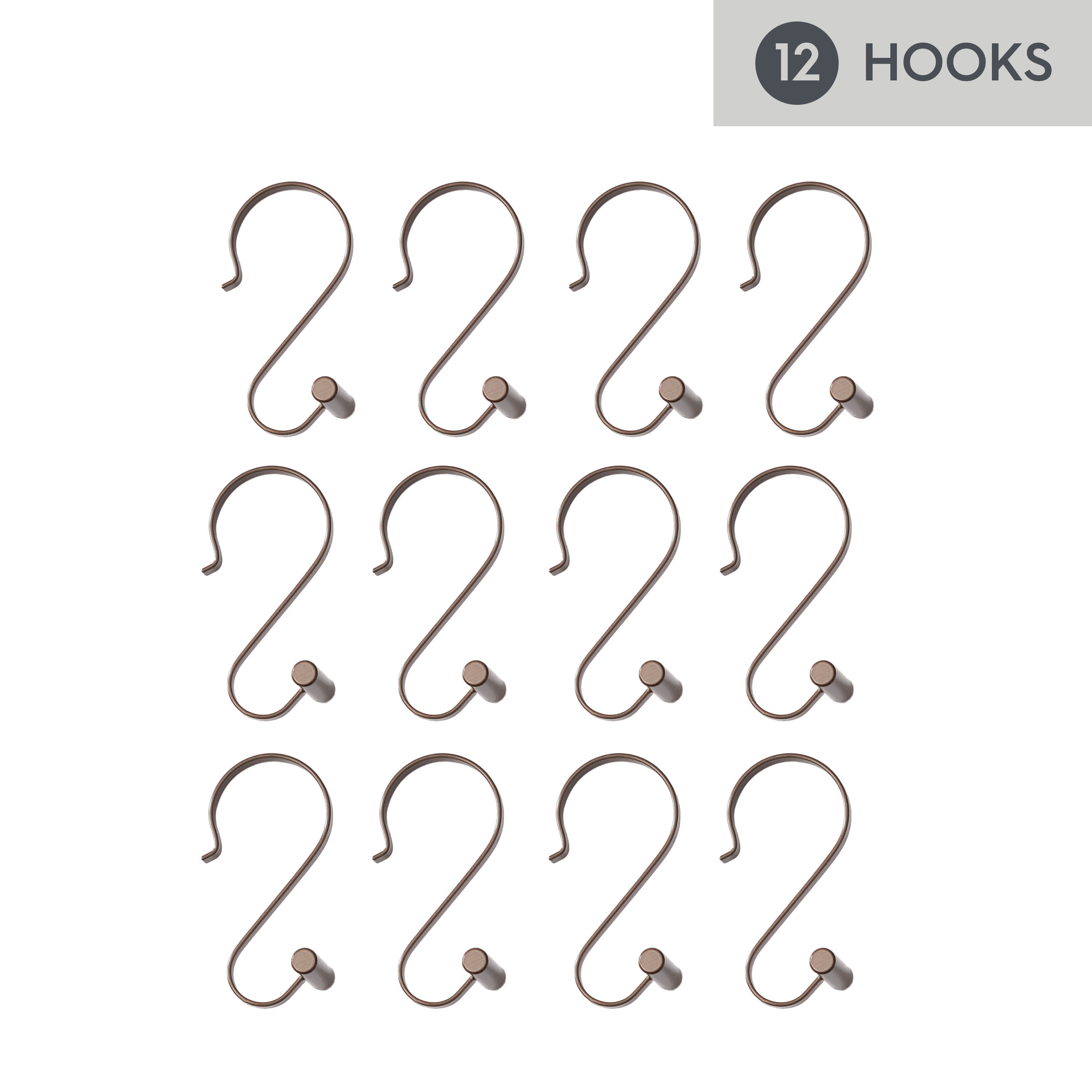 Better Homes & Gardens S-Shape Rustproof Stainless Steel Shower Hooks with T-Bar Ends, Bronze, 12