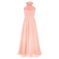 thumbnail image 4 of zdhoor Kids Girl's Halter Ruched Bodice Special Occasion Dresses Chiffon Bridesmaid Maxi Long Flower Pink 8, 4 of 6