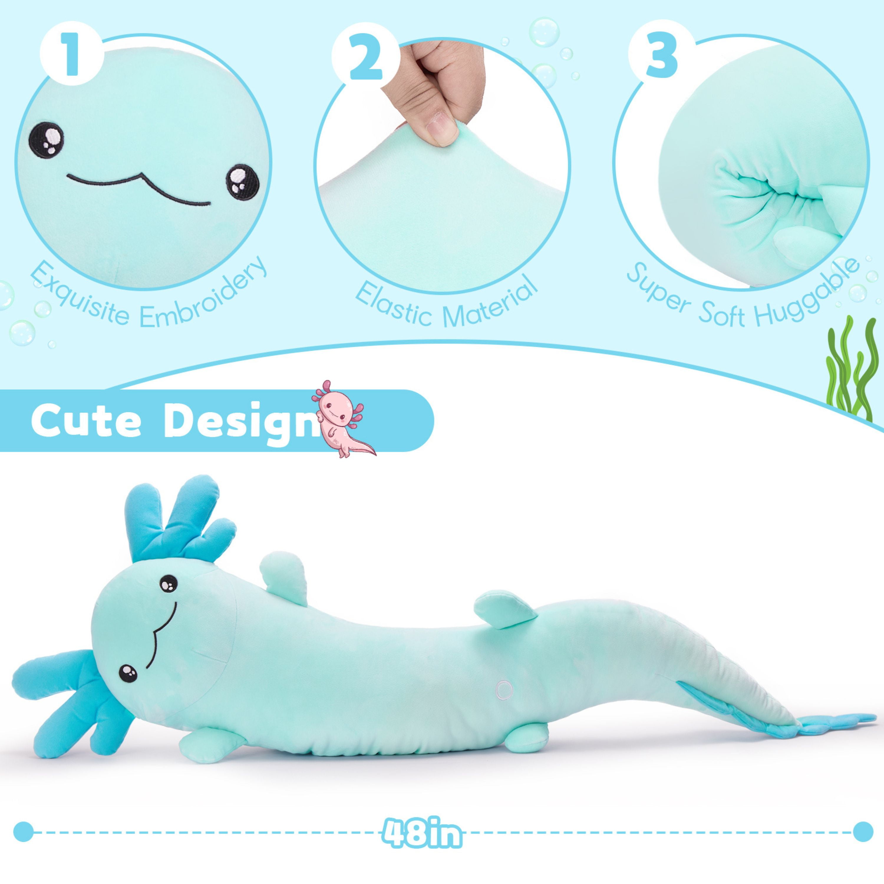 Tezituor 48" Axolotl Stuffed Animal Giant Stuffed Axolotl Glow in The Dark Plush Toy