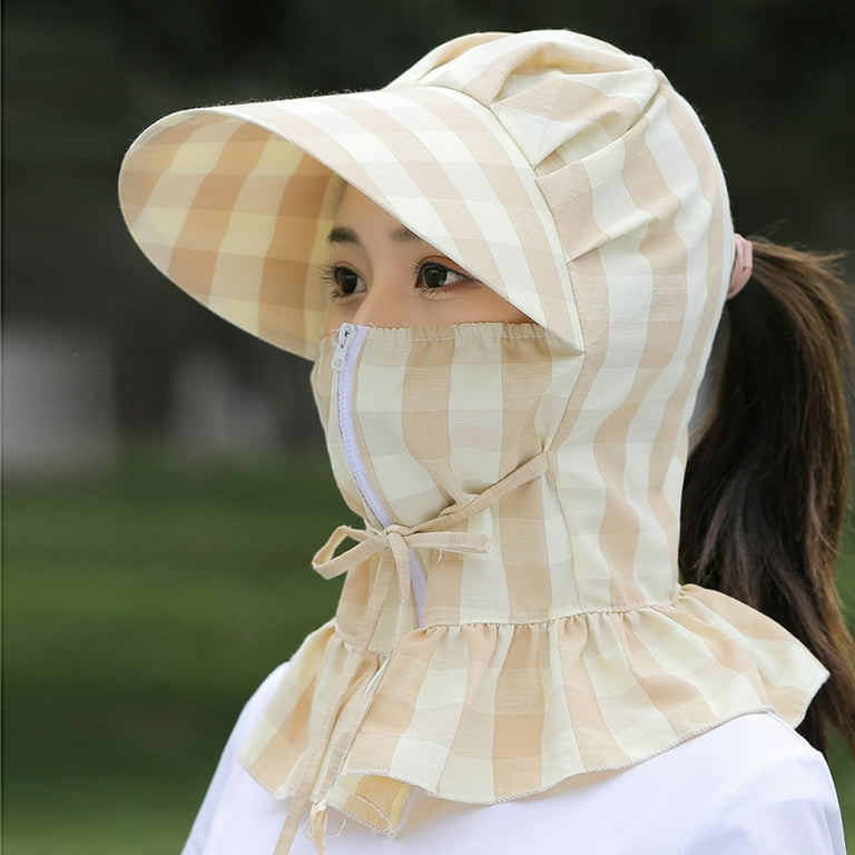 JNGSA Women Sun Hat Wide Trim Sunscreen Visor Sun Protection Cap Neck Flap  Sun Shade Hats for Lady Sun-hat Zipper Cap Breathable Hat-Khaki
