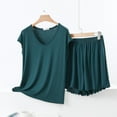 thumbnail image 2 of Women's Pajamas Set Soft Modal Cotton Cap Sleeve V Neck Tank Top with Shorts 2 Piece Pjs Outfits Loose Ruffled Sleepwear (L, Army Green), 2 of 3