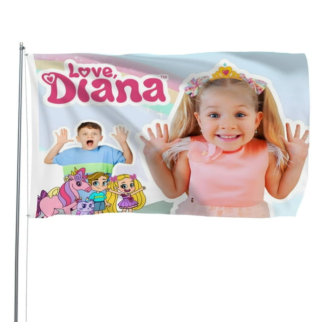 Love Diana Bandera impresa con temática, regalo perfecto para fanáticos, amigos y familiares, y adecuada para actividades al aire libre e interiores, decoraciones de fiesta. 90 cm × 150 cm.