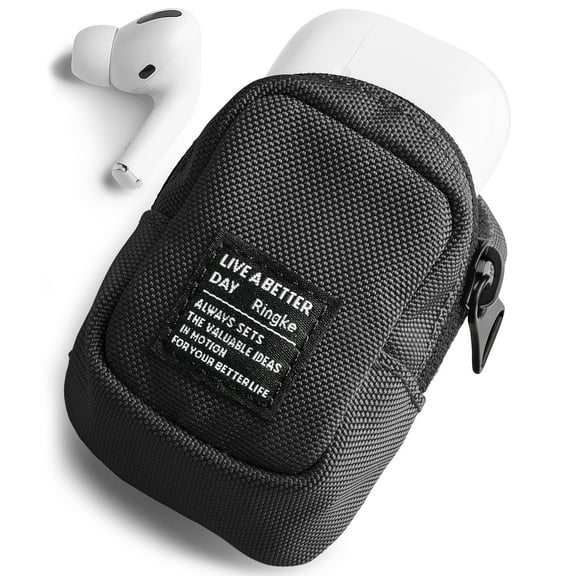 Ringke Mini Pouch [Block] Nylon Carrying Pouch Small Bag for AirPods, Galaxy Buds, Earphones, Cards, ID - Black