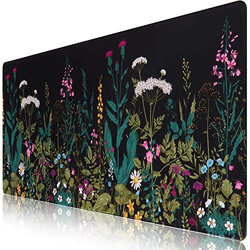 Flowers Waterproof Keyboard Mouse Mat Desk Pad for Work Home Office iCasso Extended Gaming Mouse Pad Game 35.4x15.7 in Large Non-Slip Rubber Base Mousepad with Stitched Edges 