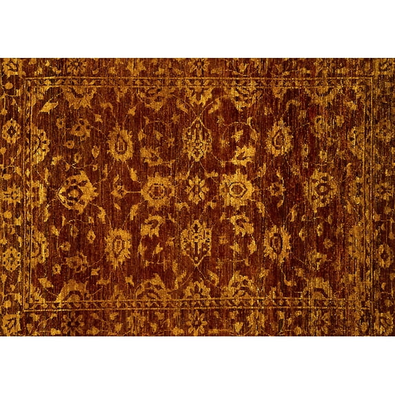 Ahgly Company Machine Washable Indoor Rectangle Oriental Yellow Traditional Area Rugs, 8' x 10'