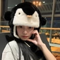 thumbnail image 7 of Jiibva Cartoon Animal Warm Hat Penguin Plush Earmuffs Hat Winter Furry Hat Scarf Warm Hat Cycling Warm Hat Ladies Cute Hat for Outdoor, 7 of 7