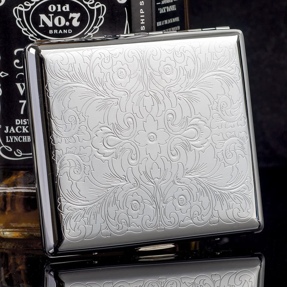  Arabesque Pattern Leather Metal Cigarette Case Holds