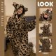 thumbnail image 2 of Conjunto de pijama con capucha de leopardo para mujer, traje de Casa suave de felpa, manga larga, franela gruesa y cálida, color Coral, talla grande, Invierno, 2 of 4