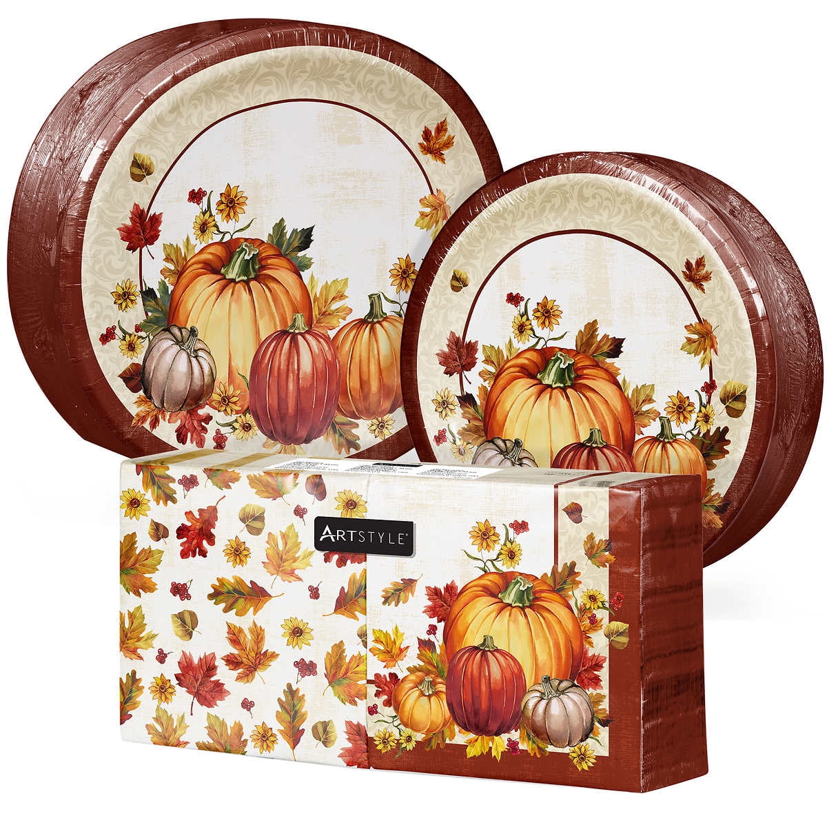 Artstyle Paper Plate Napkin Bundle, Leaves In Autumn, 200count Costco