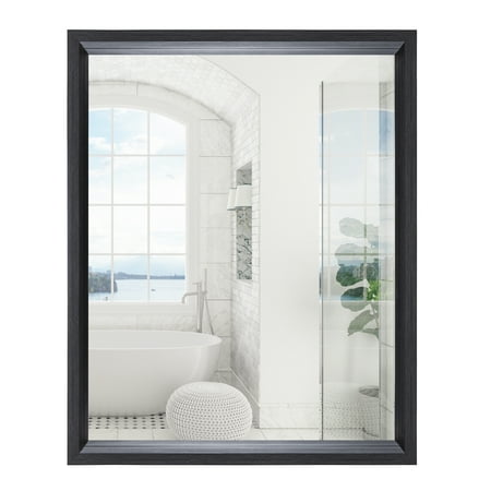 Sheffield Home 23.25x29.25 Inch Gallery Ledge Framed Wall Mirror (Dark Grey)