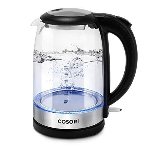 COSORI Electric Kettle with Upgraded Stainless Steel Filter and Inner Lid, Wide Opening Glass Tea Kettle &amp; Hot Water Boiler, LED Indicator Auto Shut-Off &amp; Boil-Dry Protection, BPA
