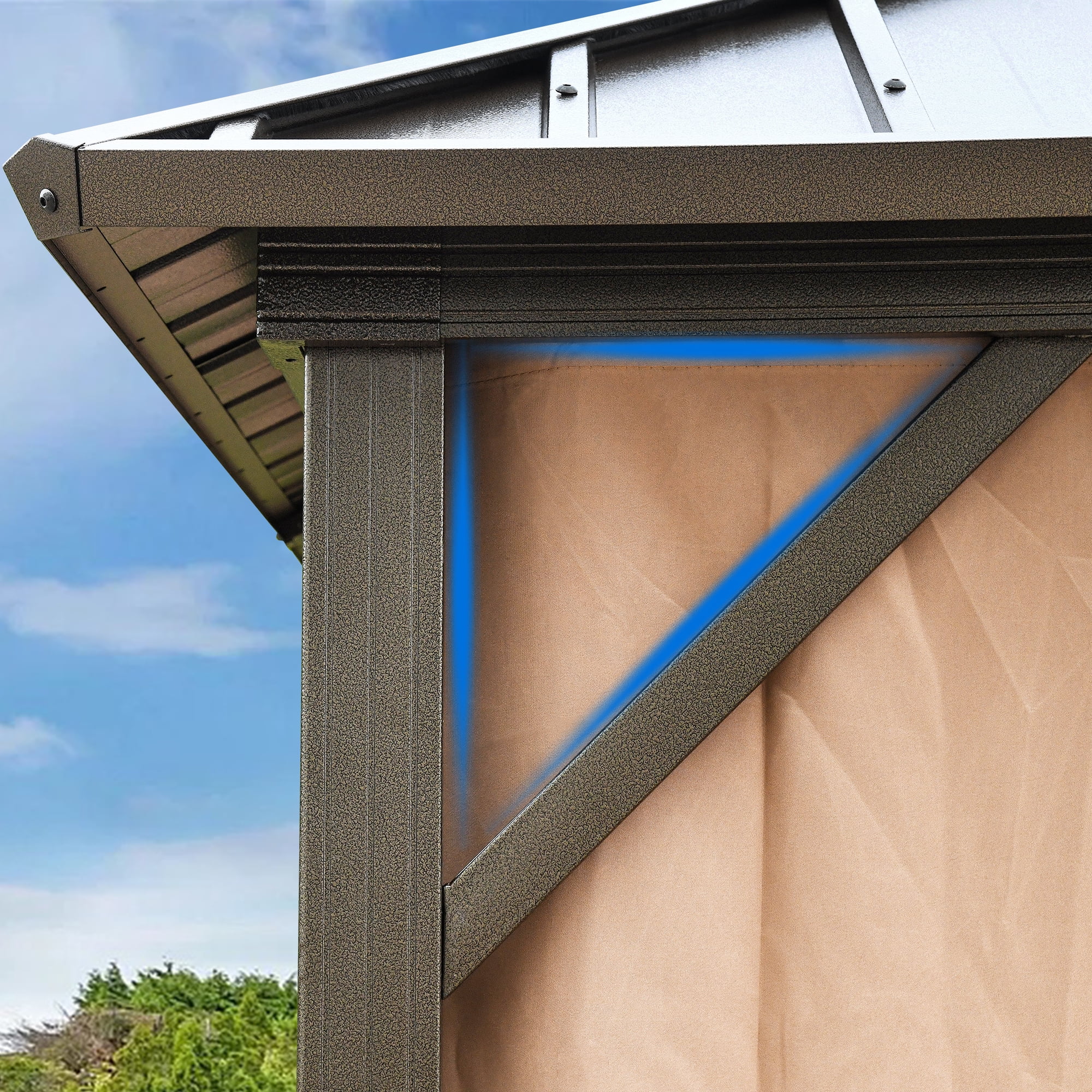 Dextrus 12ft x20ft Double Roof Hardtop Gazebo with Netting&Curtains, Outdoor Gazebo with Heavy Duty Galvanized Steel,Ideal for Patio Lawn and Garden,Bronze Curtain