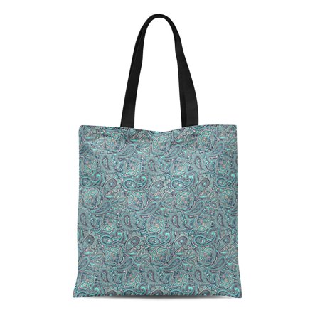 POGLIP Canvas Tote Bag Blue Accents Turquoise Paisley Pattern Nan Engen  Reusable Handbag Shoulder Grocery Shopping Bags