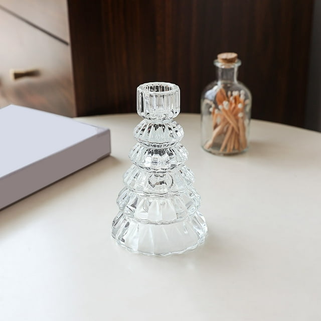 Árbol de Navidad moderno de cristal transparente con forma de vela, ideal para decorar ambientes festivos, pequeños regalos navideños.