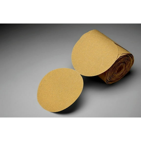 3M 1204 0 216U Series Abrasive Disc Roll, 6 in Dia, P360 Grit, PSA, Gold