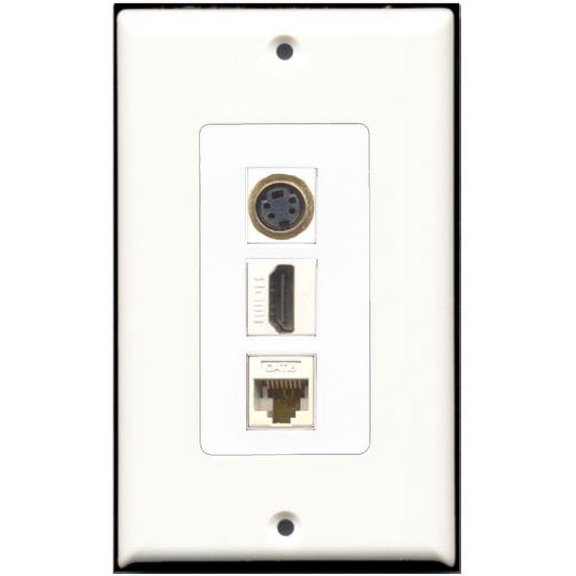 RiteAV - 1 Port HDMI 1 S-Video 1 Cat6 Ethernet White Wall Plate Decorative