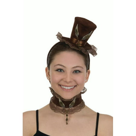 Womens Velvet Mini Steampunk Top Hat Headband With Choker Costume